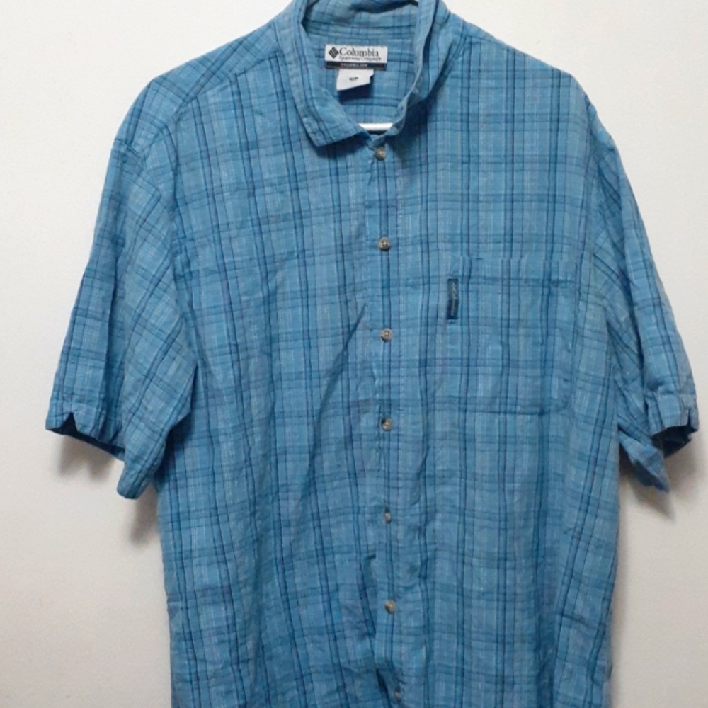 Columbia Blue Plaid Collared Shirt Size XL
